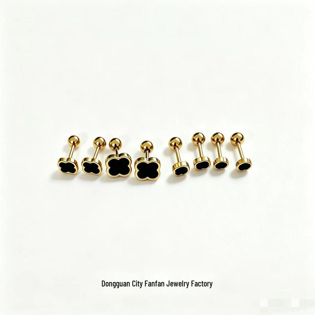 Titanium Steel Four-Leaf Clover Threaded Ear Bone Studs with Drip Oil - Simple & Versatile for Women