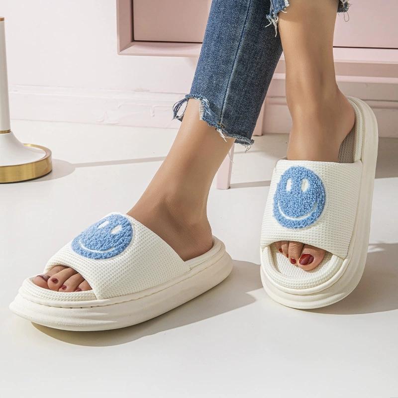 Fashion Fashion Platform Linen Slippers Women Cute Cartoon Pattern Linen Slides Woman Spring Autumn Indoor Open Toe Slippers Ladies