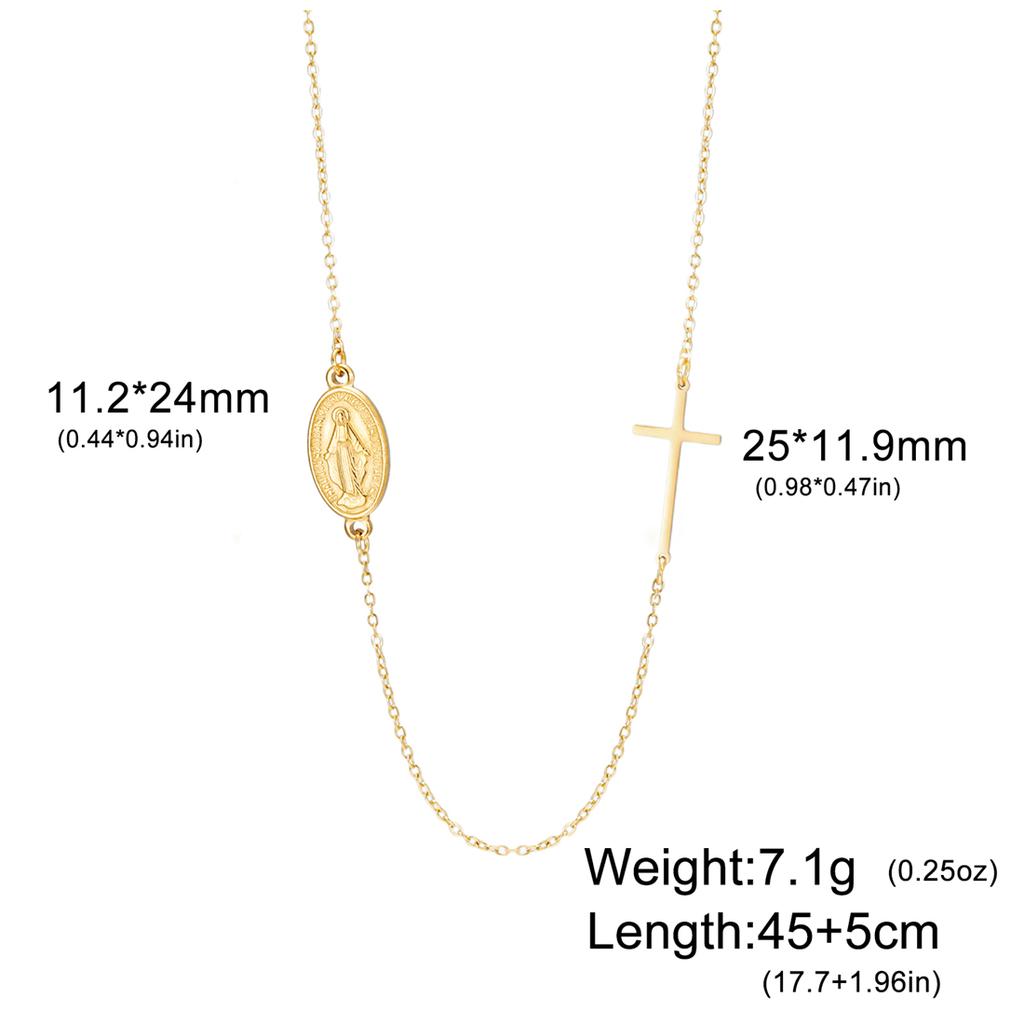 EUEAVAN Virgin Mary Cross Pendant Necklace for Women Holy Mother Maria Necklaces Stainless Steel Christian Amulet Jewelry Gift