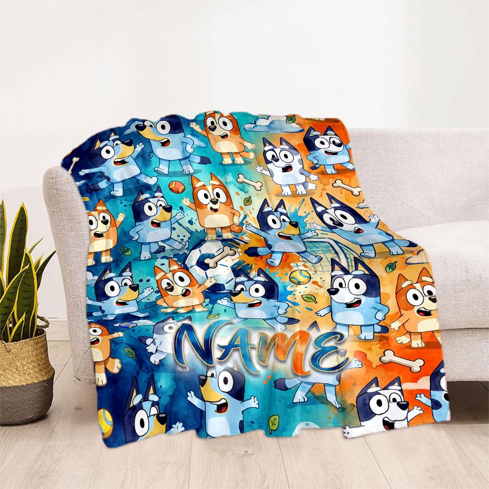 Bluey Soccer Fun Customize Your Name Blanket Gift Personalized Blanket Ultra-Soft Great for Home Decor Office Chair Office Nap Four Seasons Universal
