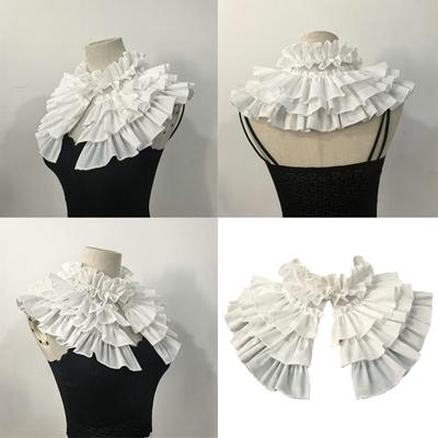 Vintage Tiered Ruffled Victorian False Collar Detachable Cotton Pleated Shawl for Women's Renaissances Costume Parties