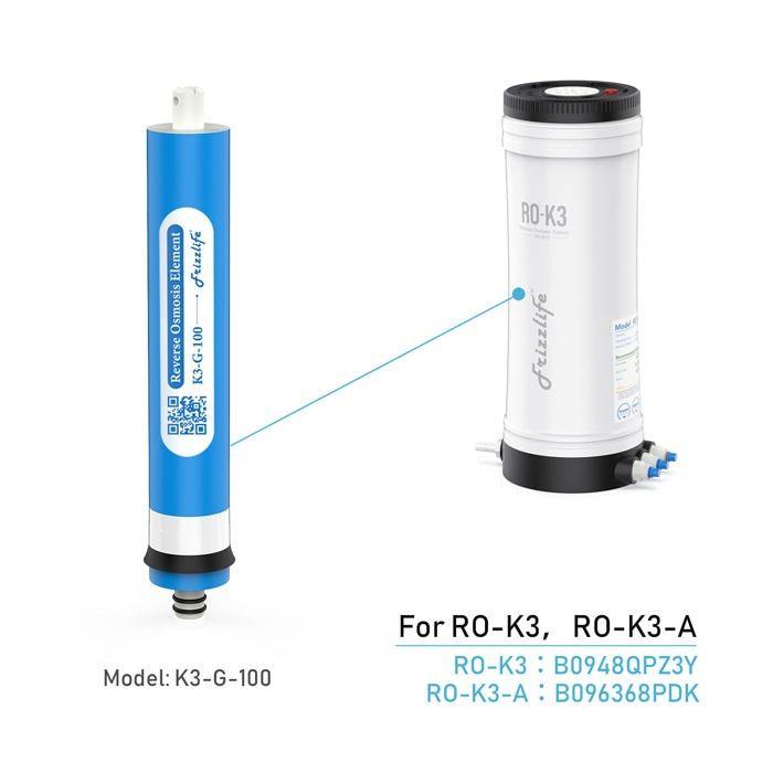 Water Filter - Frizzlife - K3-g-100 - Replacement for Reverse Osmosis - 222g - Interior