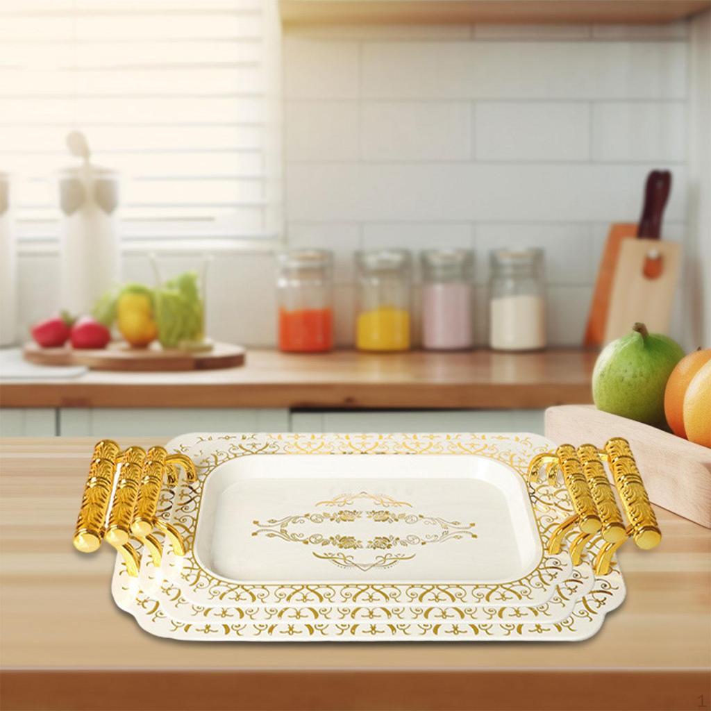 3x Serving Tray with Handle Coffee Table Portable Elegant Multipurpose Cake Platter Dessert