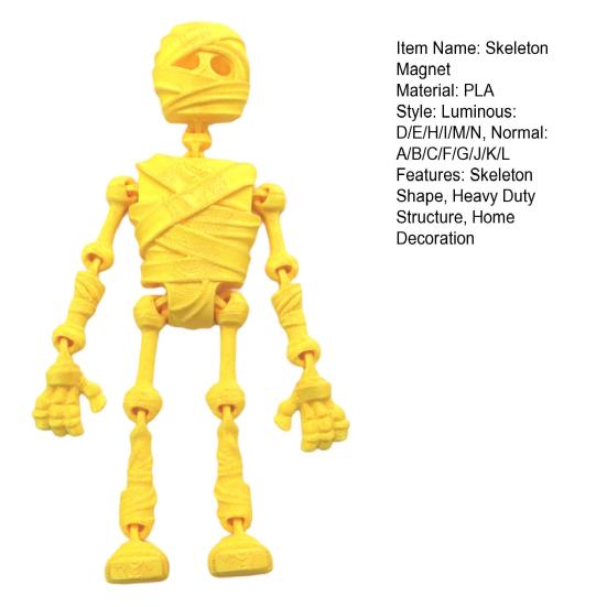 Halloween Skeleton Refrigerator Magnet 3D Printed Poseable Skeleton Figurine with Movable Joints Articulated Skeleton Fridge Magnetic Decoration