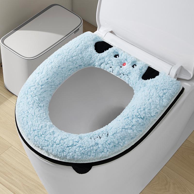 Thickened Toilet Seat Cover 2pcs Household Zipper Waterproof and Warm Toilet Seat Cushion Cover Skin Friendly Autumn and Winter