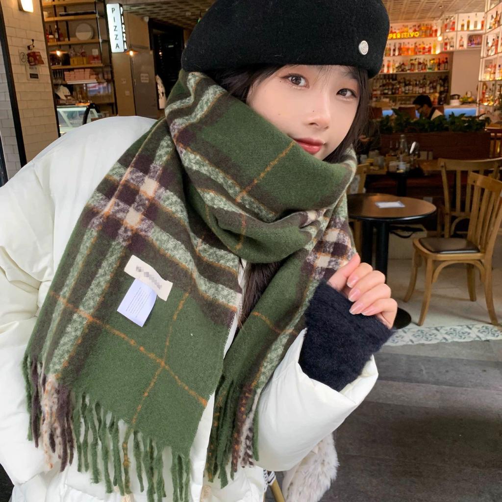 Women's Winter Plaid Scarf - Christmas Red, Korean Style, Versatile, Warm, Thick Shawl