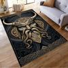 Nordic Viking Horned Helmet Pattern Carpet, Black and Gold Decor Suitable for use as an anti-slip for living room bedroom sofas