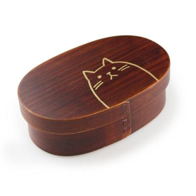 Fujishiro Kogei Magewappa Oval Bento Box Cat Japanese Finish (470ml (lacquered) Cat)