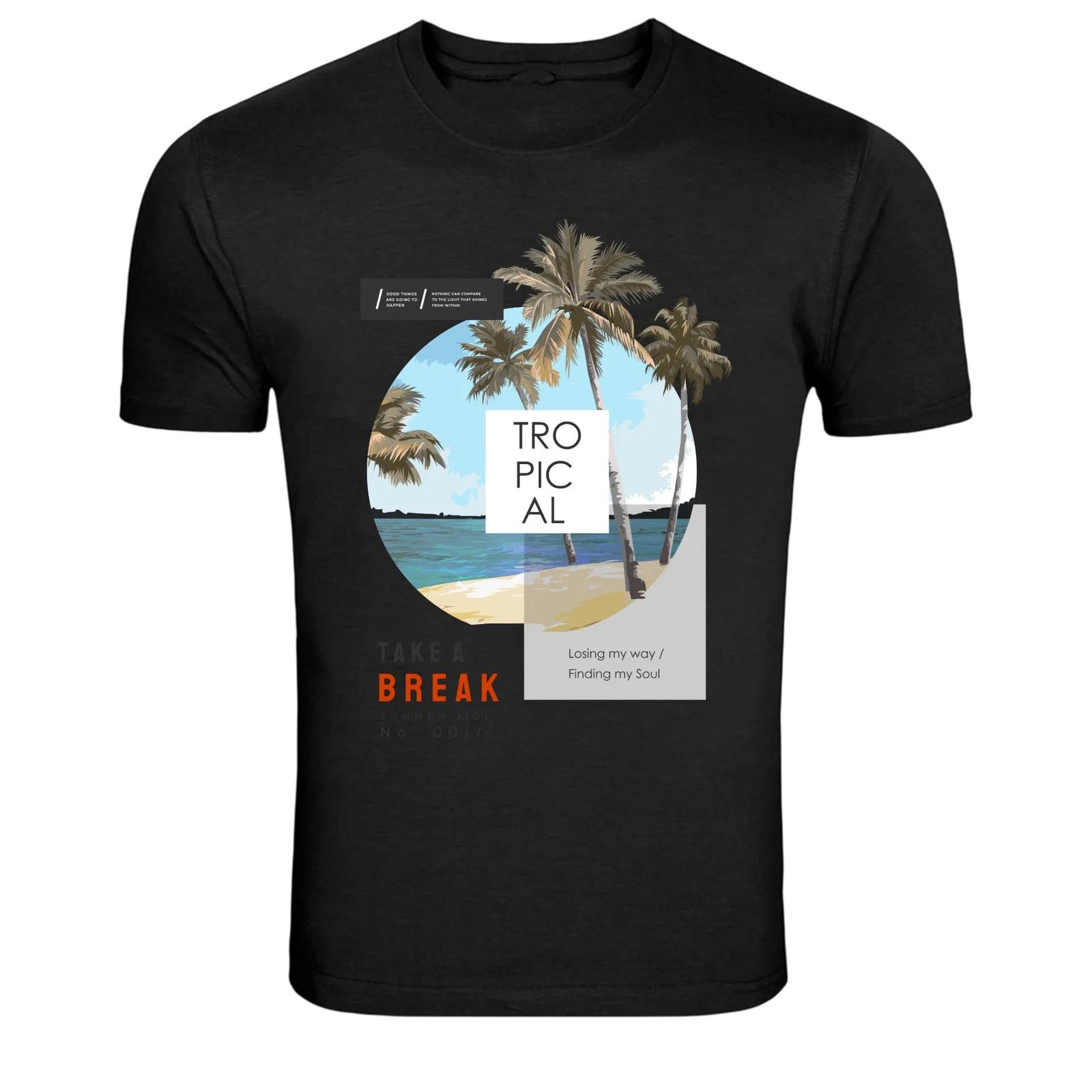 Tropical Paradise Beach Palm Trees Graphic T-Shirt XL