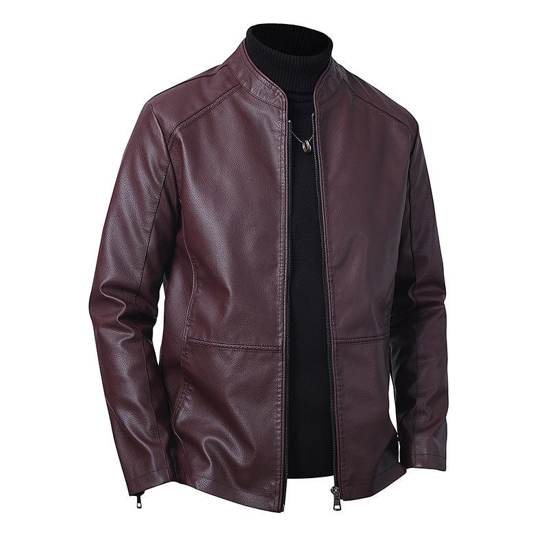 Men S Pu Leather Jacket Casual Loose Stand Collar Mid Length