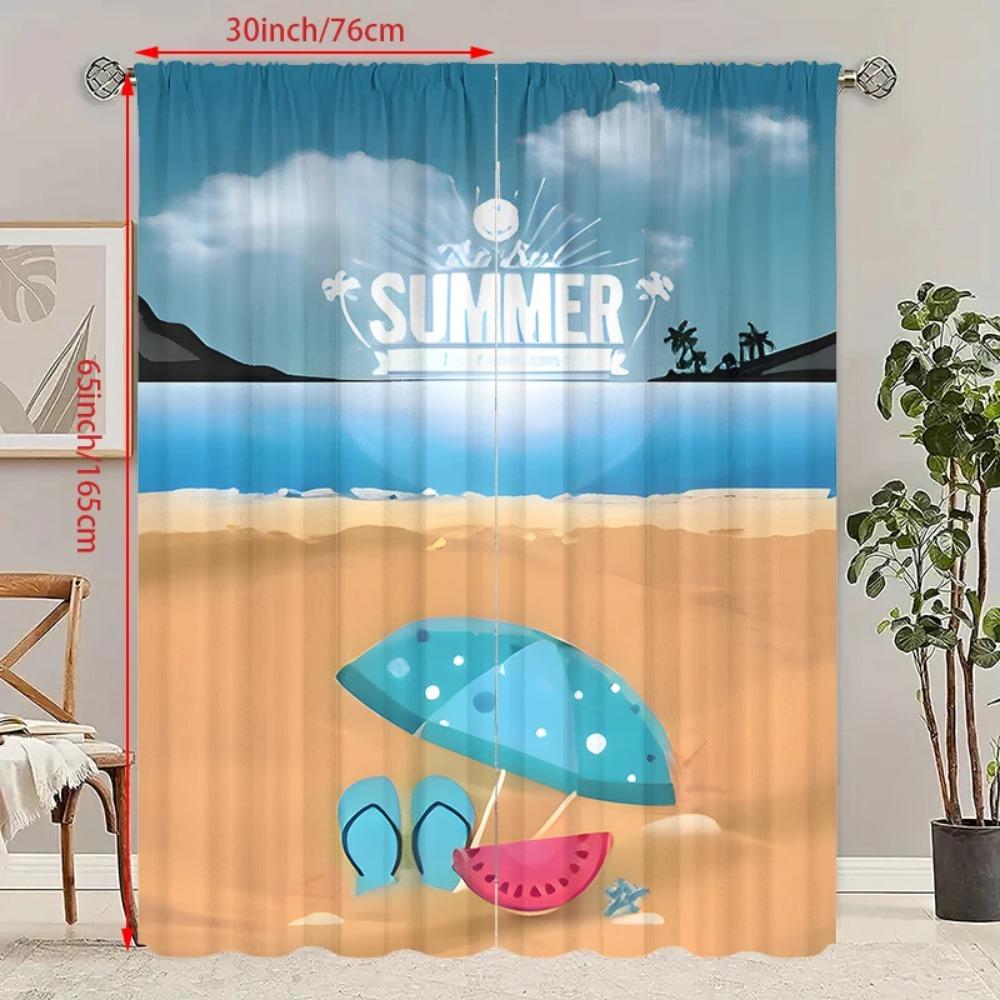 2 szt. - Zasłona z nadrukiem krajobrazu Błękitnego Oceanu - Materiał poliestrowy - odpowiednia do sypialni, salonu, gabinetu, przestrzeni prywatnej