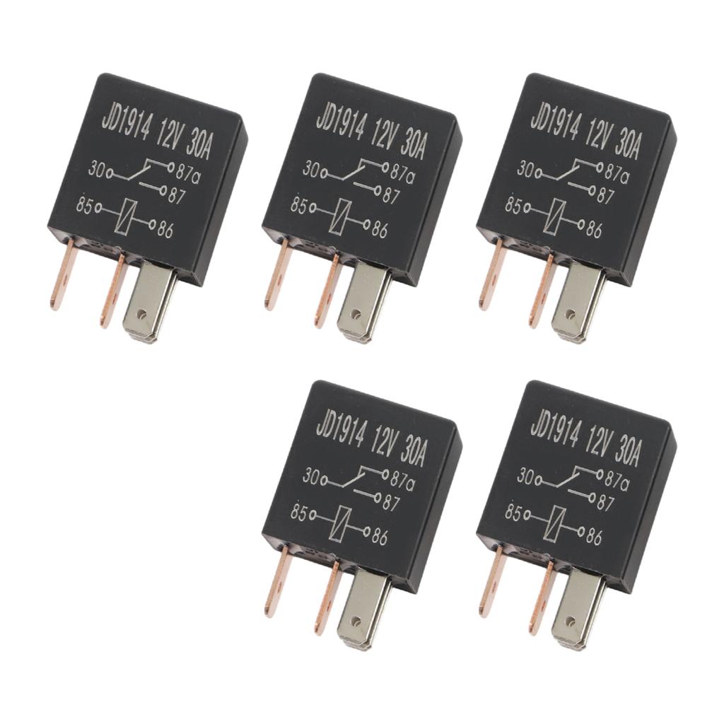 Multipurpose 5 Pin 30A 12V Automotive Relay Set of 5 Suitable for Control of Fans Horns Starters and Lights In For Cars