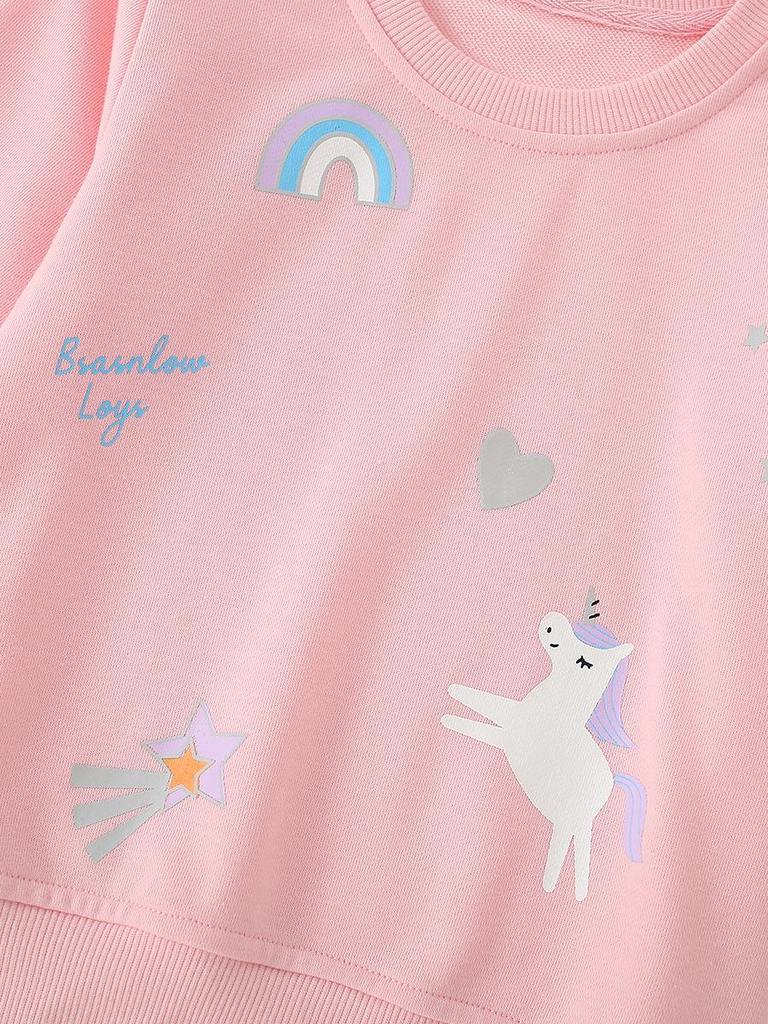 Unicorn Rainbow Print Girls' Round Neck Sweatshirt - Autumn/Winter Sportswear for 2-6 Years