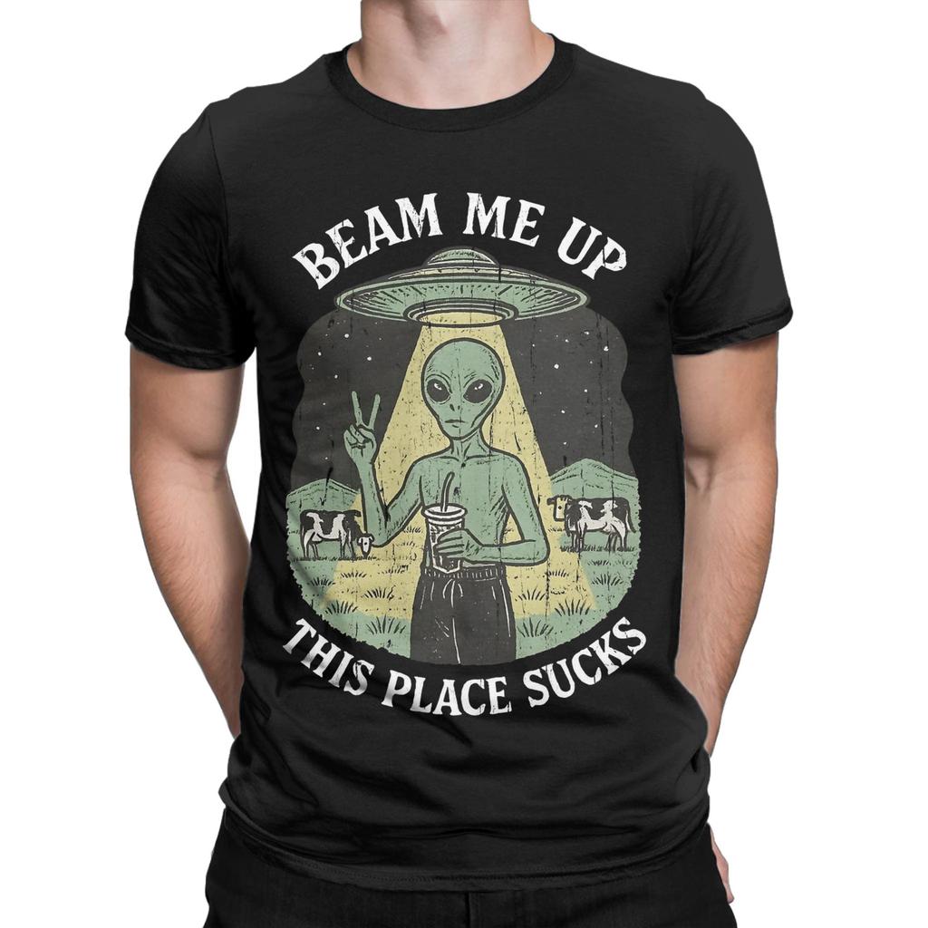 Herren Damen Beam Me Up Dieser Ort ist Mist T-Shirt Baumwolle Oberteile Lustiges Kurzarm Rundhals T-Shirt Erwachsenen T-Shirt