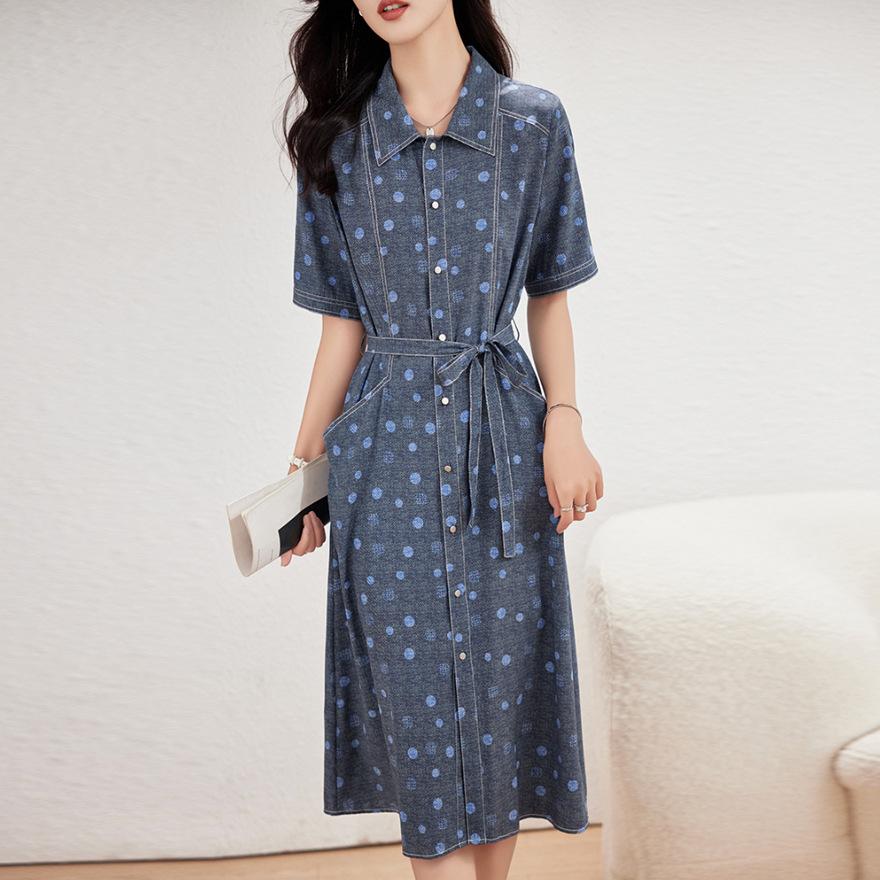 

Шелковое платье в горошек лето новое легкая роскошь пояс на талии юбка из тутового шелка 3XL