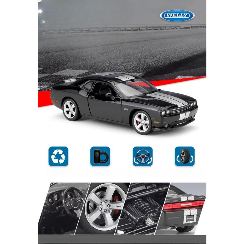 WELLY 1/24 DODGE 2012 Challenger SRT Alloy Sports Car Model Diecasts Metal Vehicles High Simulation Car Model Toys for Kids Gift