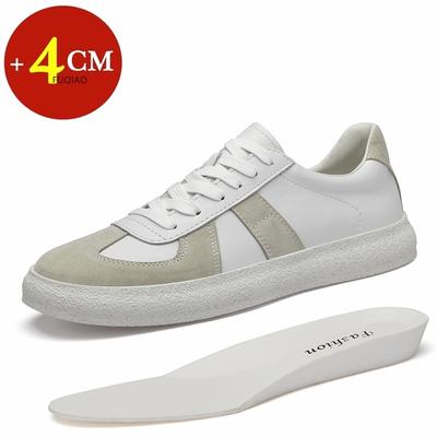 Unisex 4CM Height Increase Cow Leather Training Sneakers Casual Elevator Shoes for Men Women Breathable Comfortable Walking Shoe