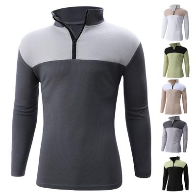 Lässiges Colorblock-Langarm-T-Shirt mit Stehkragen für Herren und Damen, Sportliches Atmungsaktives Herren-Top mit halbem Reißverschluss