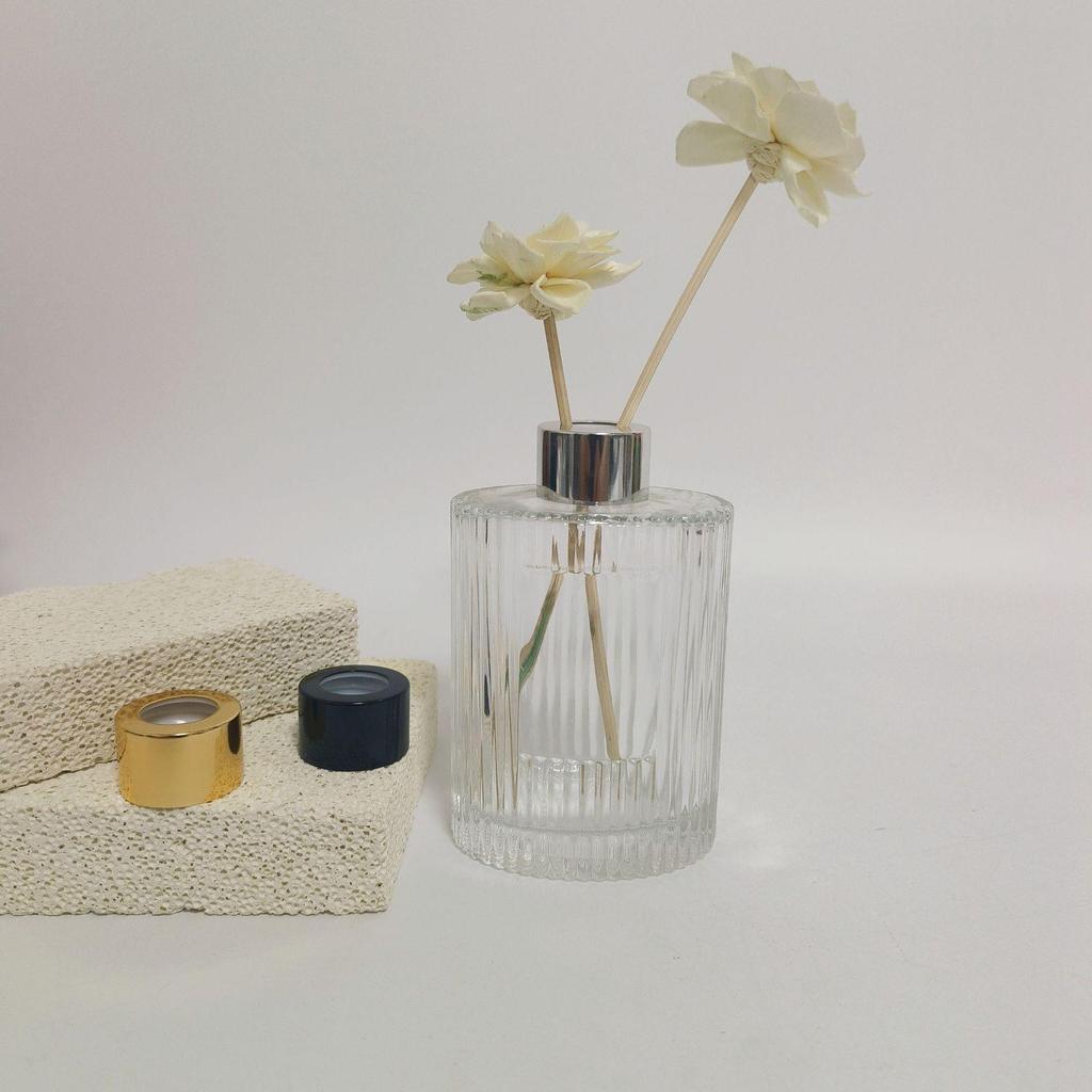 High-Value Vertical Stripe Large Capacity Glass Aromatherapy Bottle with Diffuser Sticks for Creative Home Decoration.