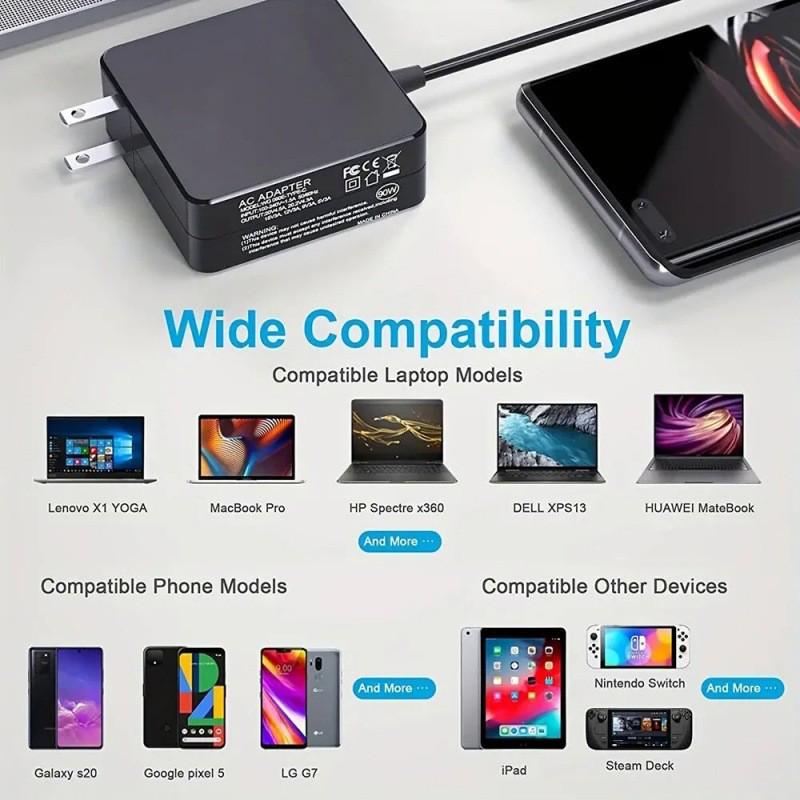 65W Type C Laptop Charger for Huawei, Xiaomi, and Lenovo