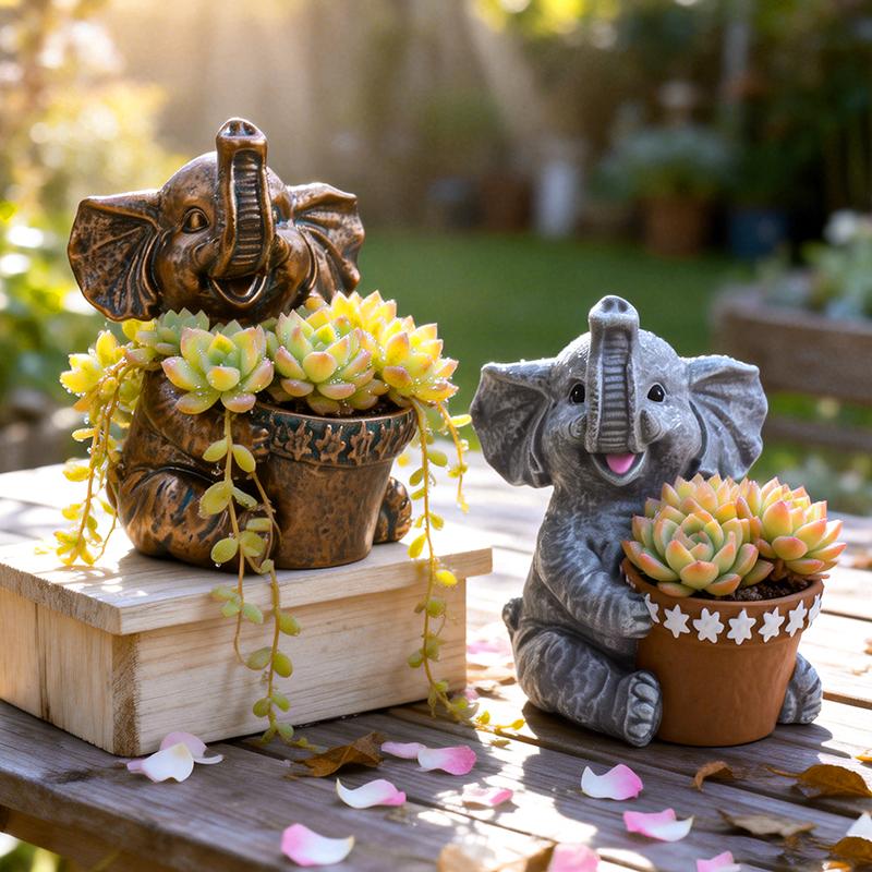 Antique Bronze Elephant Planter Pot Holding Pansy Flowers for Indoor Outdoor Garden Patio Home Decor Unique Gift for Plant Lover