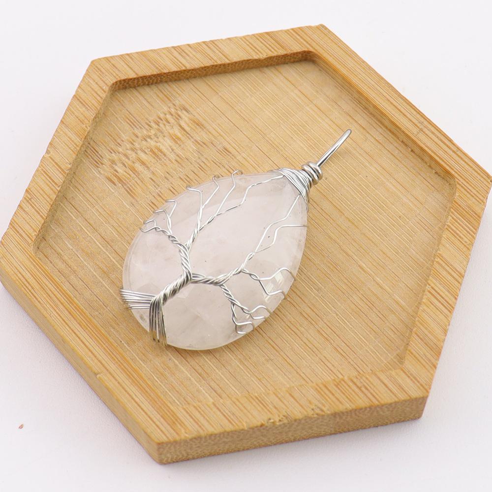 Natural Stone Agate Water Drop Tree of Life Pendant Necklace
