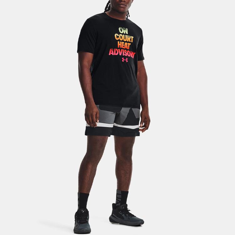 Under Armour Letter Print Crew Neck Short Sleeve T-Shirt Men Tops Black 1370234-001