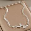 Butterfly Bracelets For Women Zinc Alloy Bowknot Silver Color Light Luxury Full Diamond Versatile Pull-out Bracelet