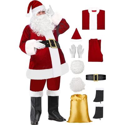 Weihnachtsmannkostüm für Herren, 9-teilig. Weihnachtsmann-Set aus Samt für Erwachsene, Deluxe