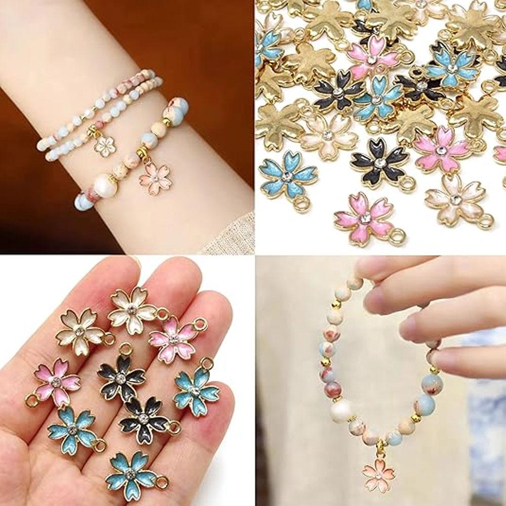10/20/30 Pieces of Alloy Cherry Blossom Pendant, Cute Small Flower Jewelry Making Kit, Bracelet Necklace, Earring, Keychain, DIY Handicraft Making