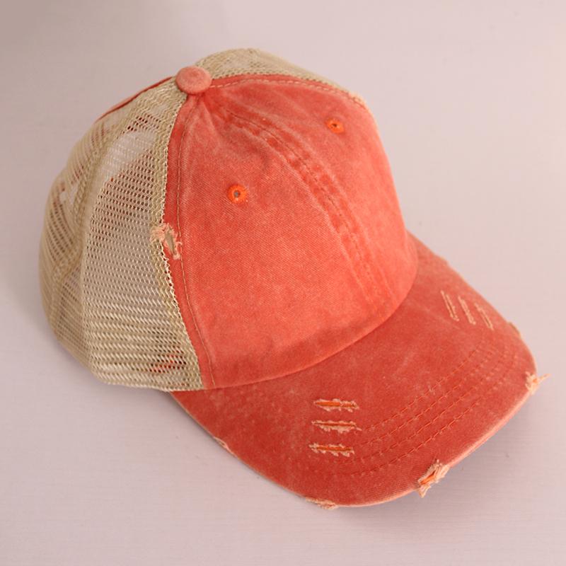 Vintage Ponytail Baseball Cap Women izable Fit Snapback Hat Mesh Distressed Summer Cap Woman Sunhat