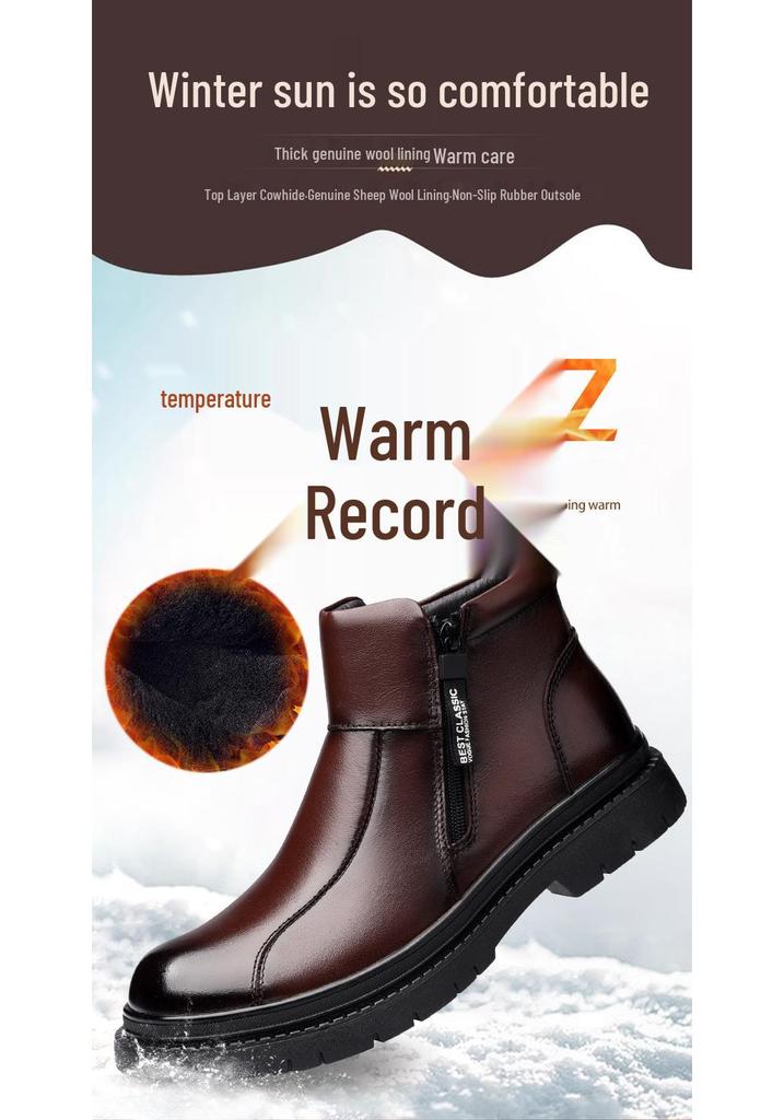 2025 New Men's High-Top Wool-Lined Winter Leather Casual Boots