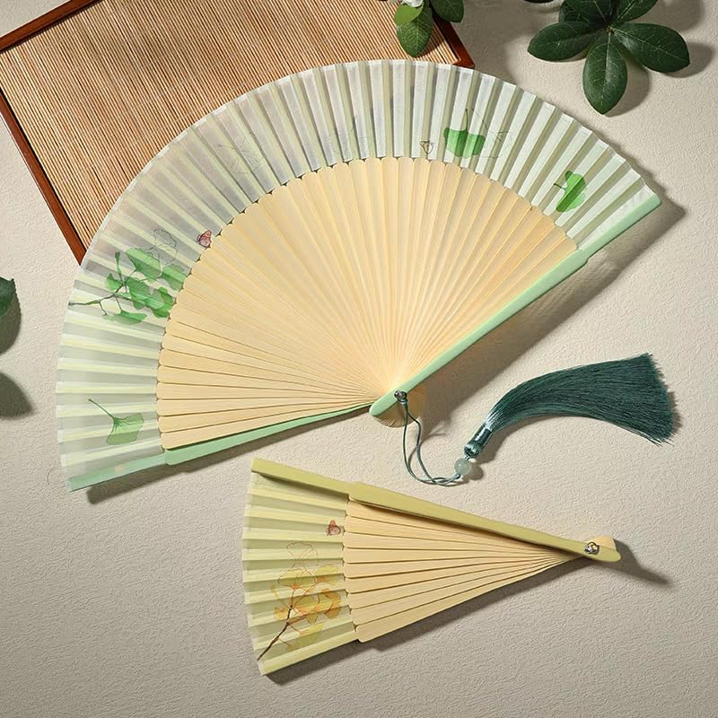 Sarkovos Light Green Folding Fan Bamboo Fan Unisex Stylish Bamboo Fan Natural Bamboo Elegant Comes with Fan Case Perfect for and Gifts Green Leaves -
