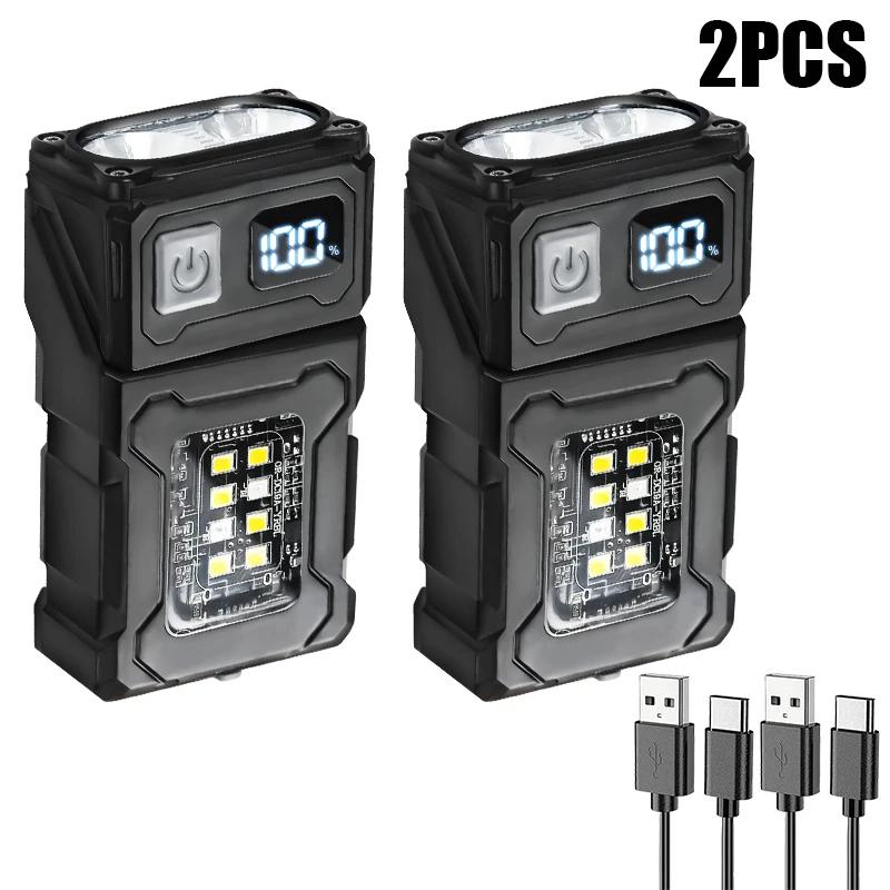 Hot Mini LED Flashlight Head Rotating Magnetic Light TYPE-C Rechargeable Outdoor Waterproof Camping Emergency Hat Clip Light