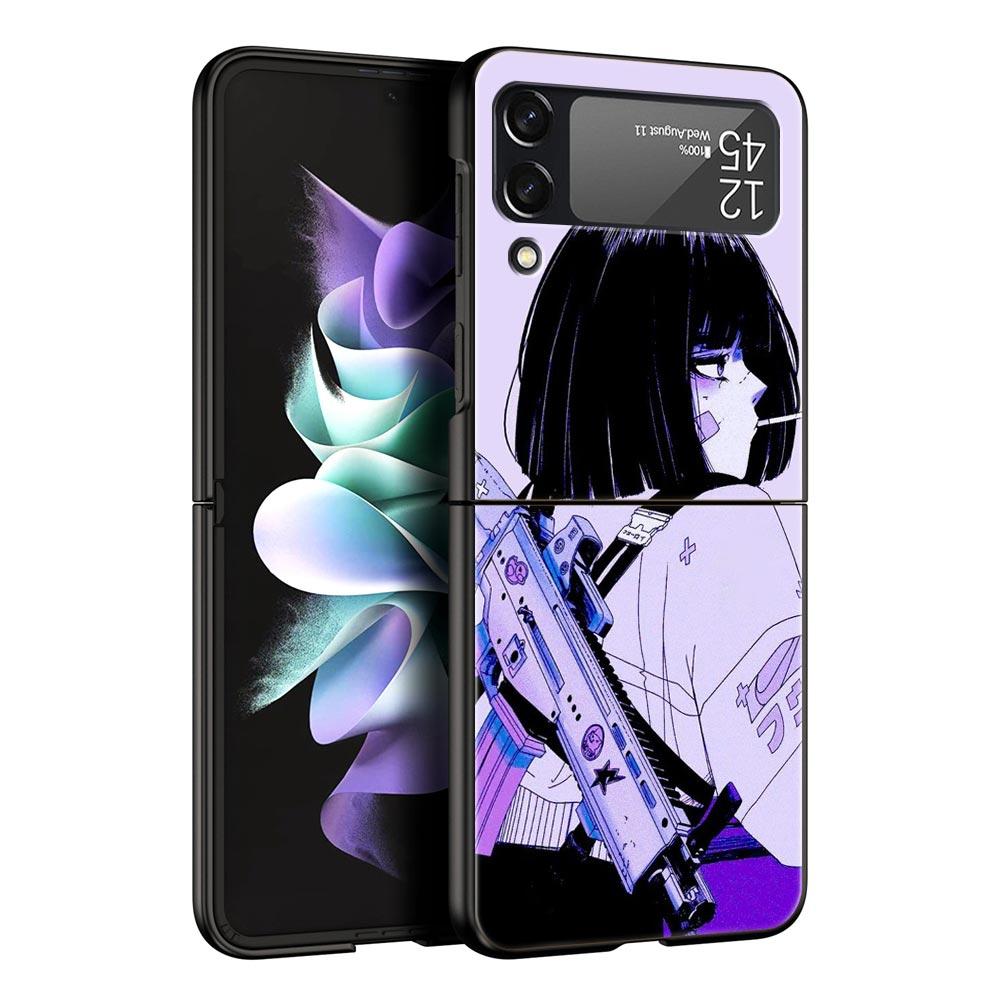 

Japanese Style Anime Girl Phone Case for Samsung Galaxy Z Flip 3 4 5 Shell For Samsung Z Flip3 Flip4 Hard Fundas Bumper Cover Samsung Z Flip 5