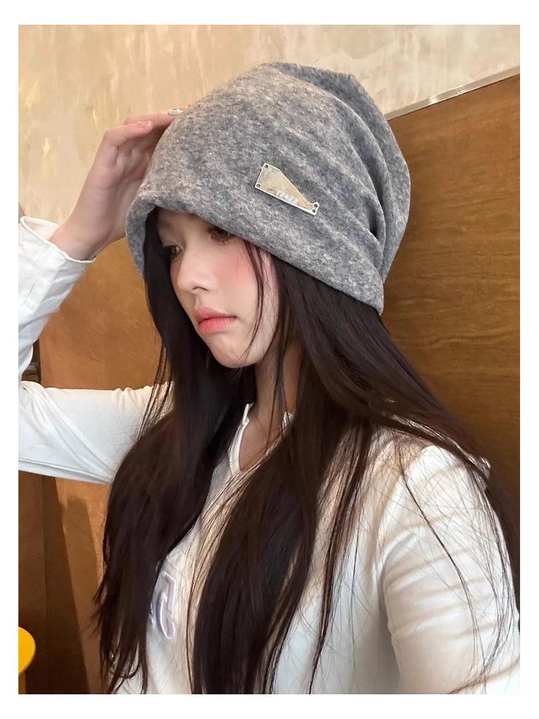 Korean-Style Oversized Pullover Hat for Women - Fashionable Autumn/Winter Design with Face Framing