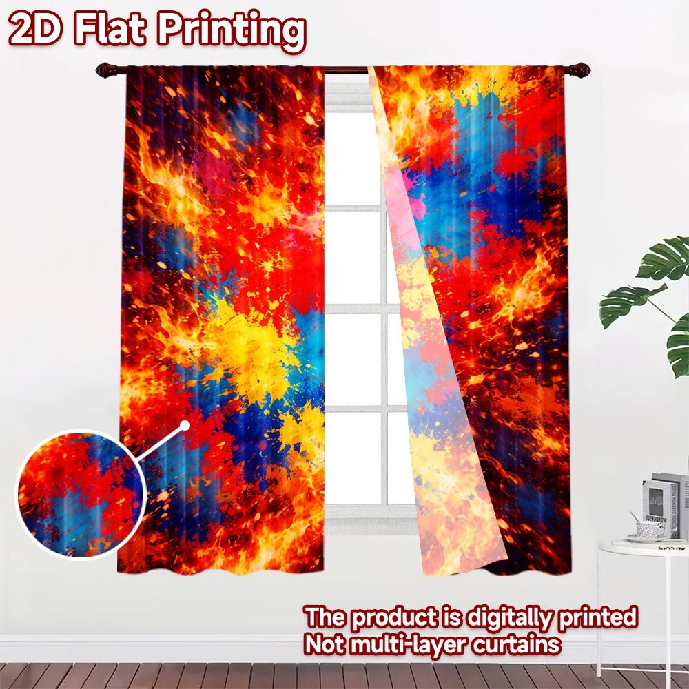 2D Flat Printing 2pcs Curtain Scene Curtains Holi Festival Color Explosion Digital Printed Polyester Drapes Seasonal Party &