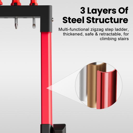 3 Step Ladder Ladder, Portable Steel Folding Stool with Tool Platform, Wide Anti-Slip Pedal and Feet for Household, Office, Iron Construction,
