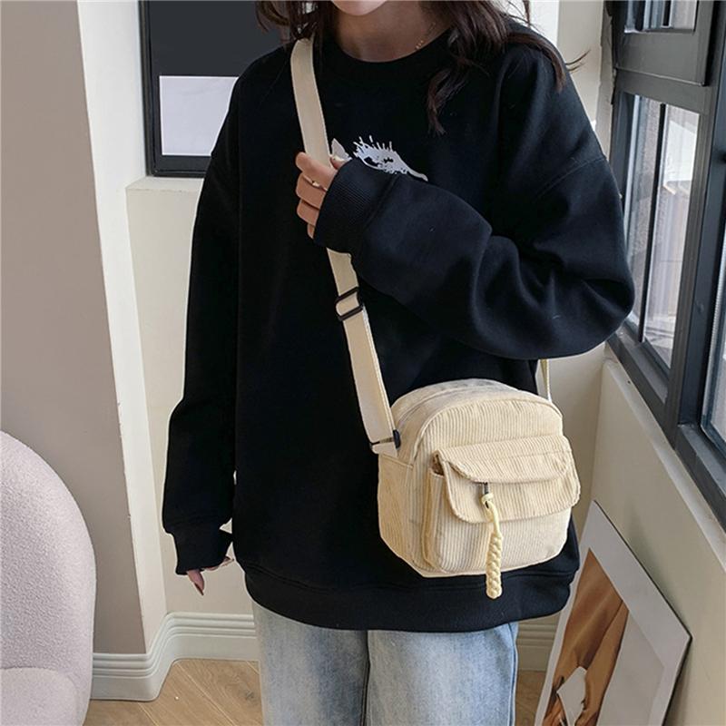 Corduroy Women's Small Shoulder Bag Teenager Girl Crossbody Bag Cute Tote Student Street Korean Harajuku Messenger Bags