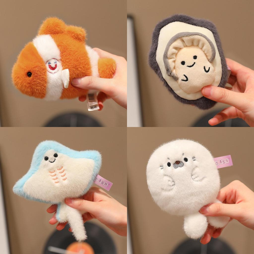 Cartoon Marine Life Plush Magnet Set With Pp Cotton For Refrigerator Decor