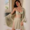 Large Size Ice Silk Plus Chest Pad Steel Ring Gathering Suspender Nightdress Robe Home Set