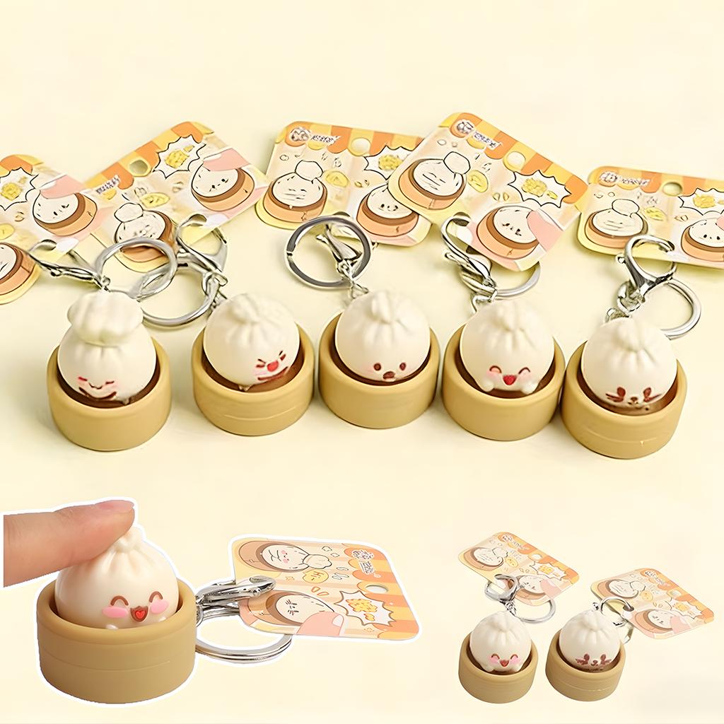 1-8PCS Cute Steamed Bun Squeeze Keychain Realistic Dimsum Design Soft Slow Rebound Decompression Fidget Stress Relief Toy