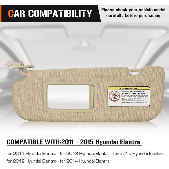 Car Sun Visor For Hyundai Elantra 2011 2012 2013 2014 2015 Replaces Sunvisor Driver Passenger Side Shade 852103X000 852203X000