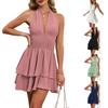 2026 European-American Women's Dress: Waist Shirring Halter Neck Off-the-Shoulder V-Neck Slimming Jacquard Skirt