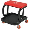 Workshop Stool, Rolling Machine Stool with 360 degrees Swivel, Padded Seat, Tool Tray, Red