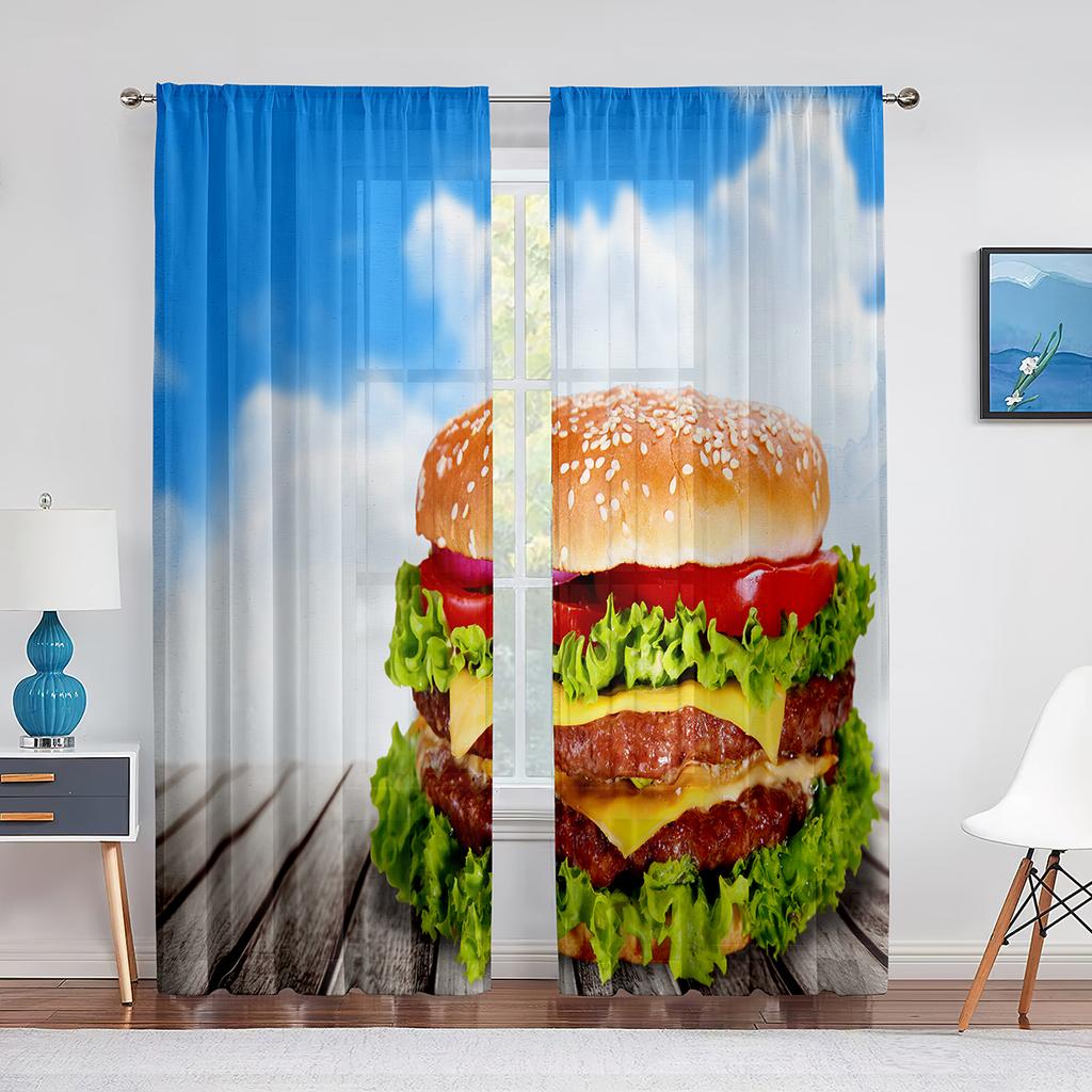 Delicious Steak Beef Food Tulle Curtains for Living Room Bedroom Decoration Modern Chiffon Sheer Voile Kitchen Window Curtain