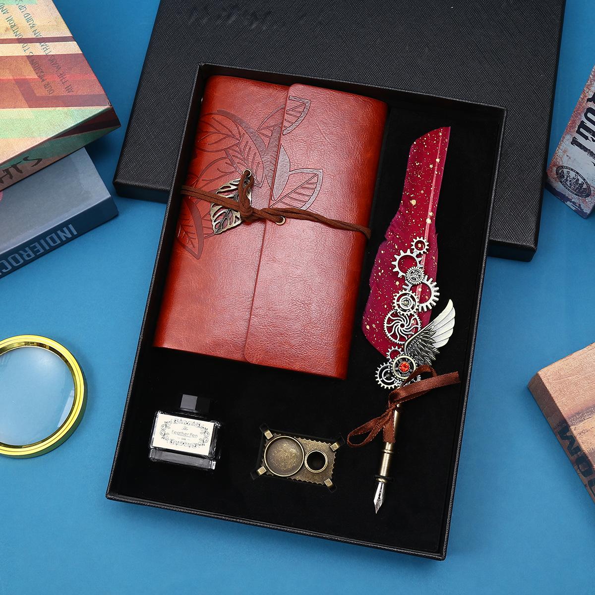 

Retro Notebook Gift Box Set Creative Literary And Artistic Notepad Travel Book Dipped In Water Pen Gift Box Creative Gift 0.5mm