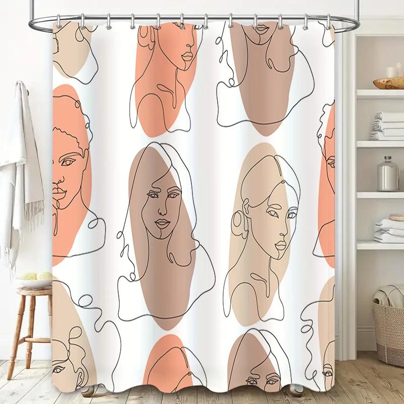 Modern Style Shower Curtain with Colorful Abstract Design for Bathroom Decoration Peach Brown 3D Printed Fabric Waterproof Showe