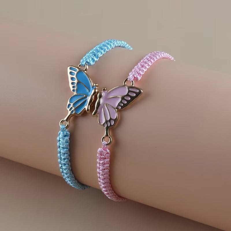 2Pcs Simple Butterfly Hand Woven Couple Bracelet For Women Men Fashionable Butterfly Bangle Versatile Woven Wristband Gifts