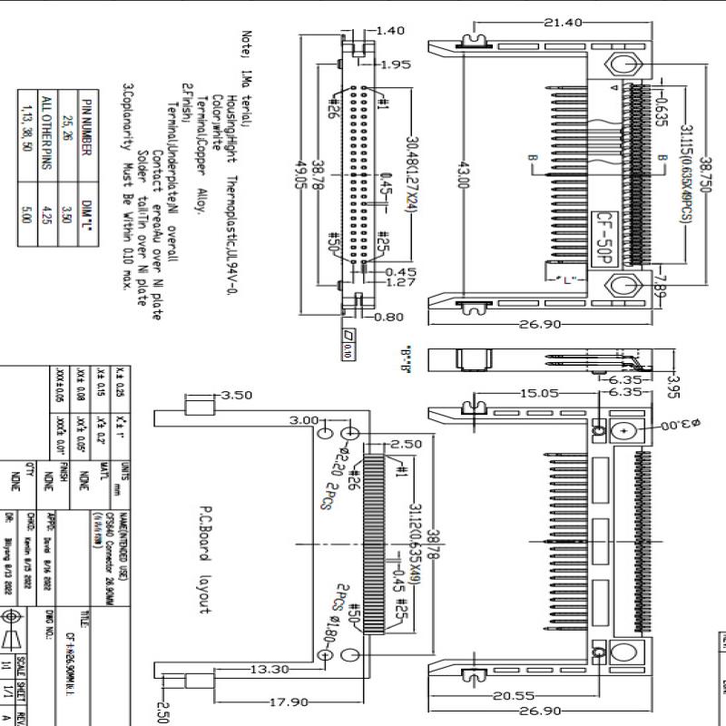 5Pcs 50Pin Arm Length 19.0 Patch Card Slot Connector On Cf Card Holder Board Black/Coffee